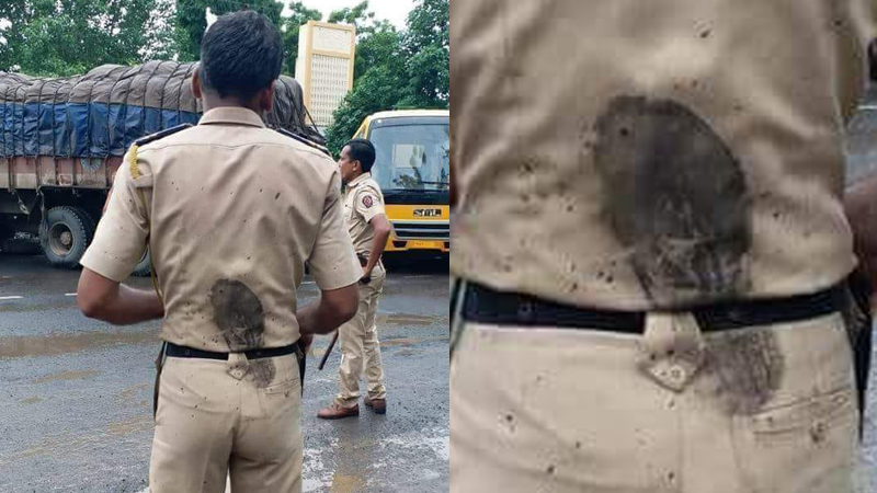 'त्या' पोलिसाच्या पाठीवर बुटाचा ठसा कुणाचा ?, हे आहे सत्य