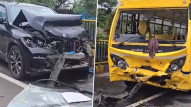 पिंपरीतील सायन्स पार्कसमोर BMW आणि स्कूल बसच्या अपघाताचा थरार...