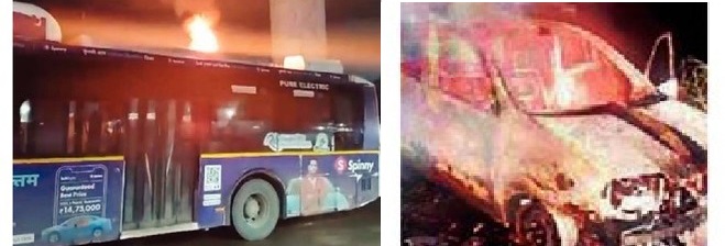 शिक्रापूर चाकण रस्त्यावर आणि हिंजवडीत चालती वाहन अचानक पेटली...