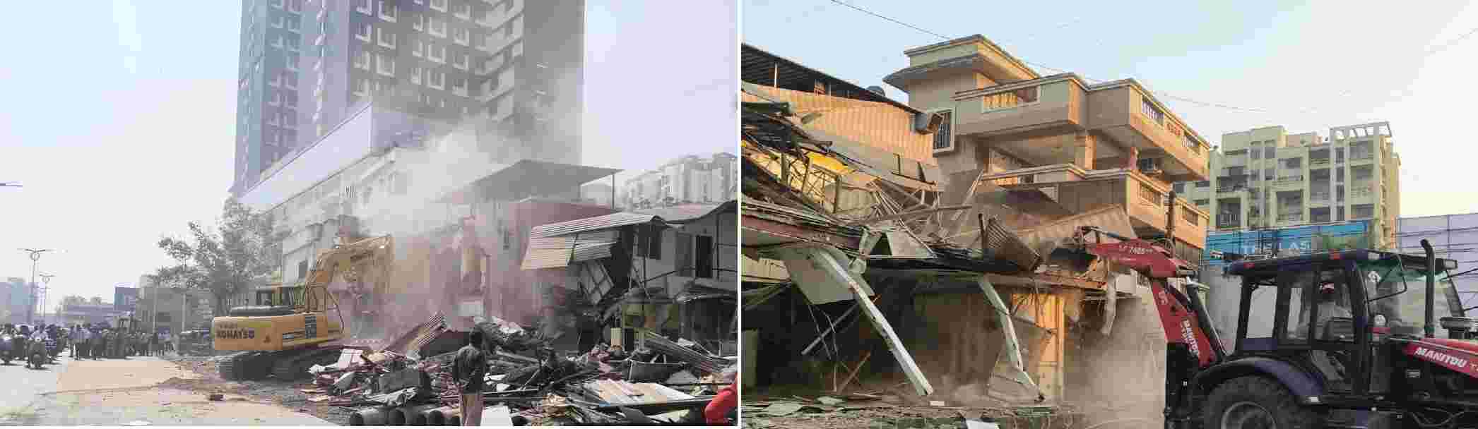 वाकड, दत्त मंदिर रस्ता रुंदीकरण प्रक्रियेतील अनधिकृत बांधकामांवर पालिकेचा हातोडा...