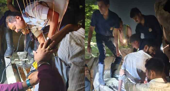 आरएमसी काँक्रीट पंप मशीनमध्ये अडकलेल्या तरुणाची सुटका...