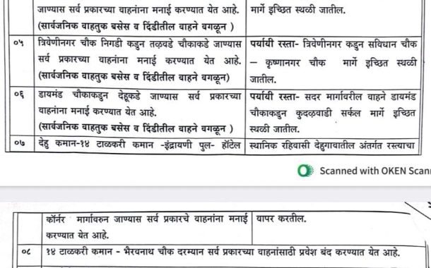 देहूगाव बीज उत्सवानिमित्त वाहतुकीत असे झालेत बदल..