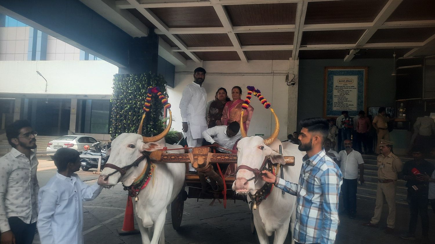 (ब्रेकिंग न्युज)... राष्ट्रवादीच्या नगरसेवकांचा बैलगाडीतून महापालिकेत प्रवेश..