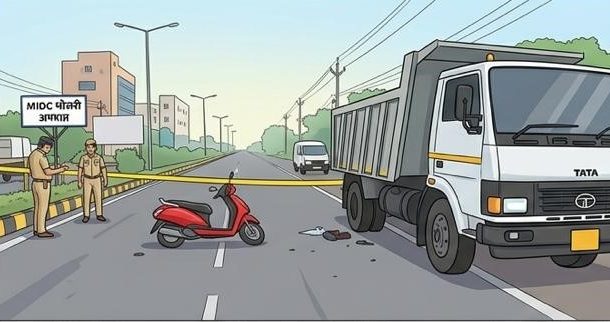 स्पाईन रोडवर भीषण अपघात; ट्रकच्या धडकेत दुचाकीस्वाराचा जागीच मृत्यू ..