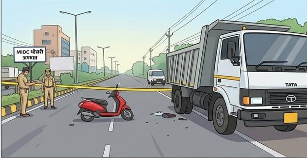 स्पाईन रोडवर भीषण अपघात; ट्रकच्या धडकेत दुचाकीस्वाराचा जागीच मृत्यू ..