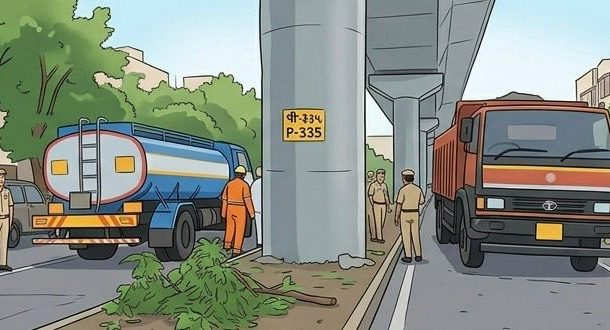 परी मेट्रो स्टेशनजवळ टँकरला ट्रकची पाठीमागून धडक..
