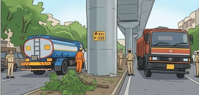 परी मेट्रो स्टेशनजवळ टँकरला ट्रकची पाठीमागून धडक..