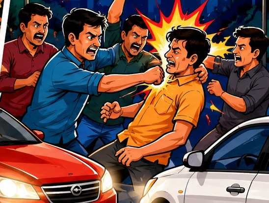 वाल्हेकरवाडीतील जिजामाता चौकात कारच्या कटवरून एकमेकांना मारहाण...