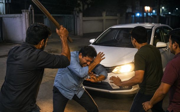 मोशीत कारला यु टर्न घेत एकाला दांडक्याने मारहाण...