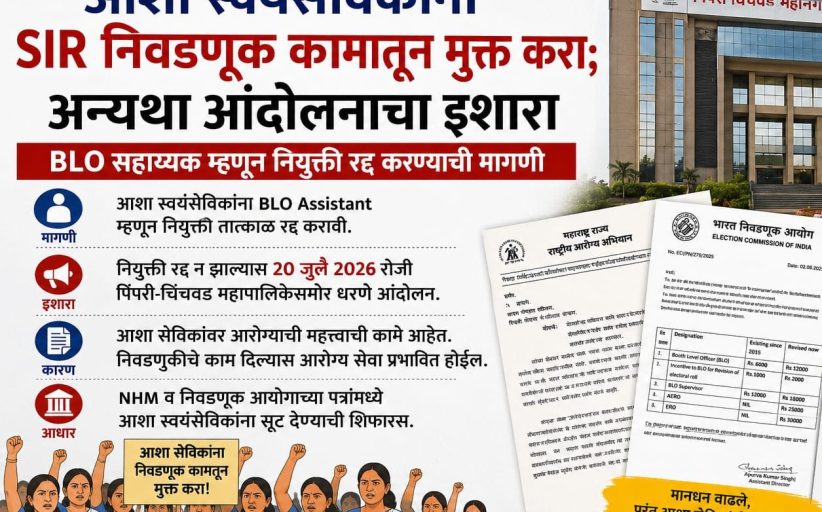आशा स्वयंसेविकांच शुक्रवारी पिंपरी-चिंचवड महानगरपालिकेवर धरणे आंदोलन...