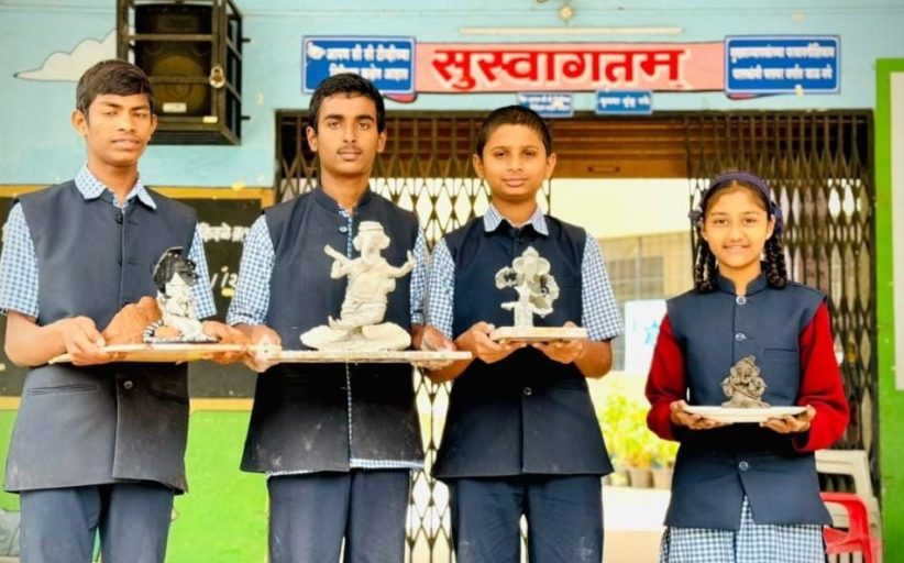 किवळेतील विद्यार्थ्यांनी साकारल्या पर्यावरणपूरक गणेशमूर्ती...