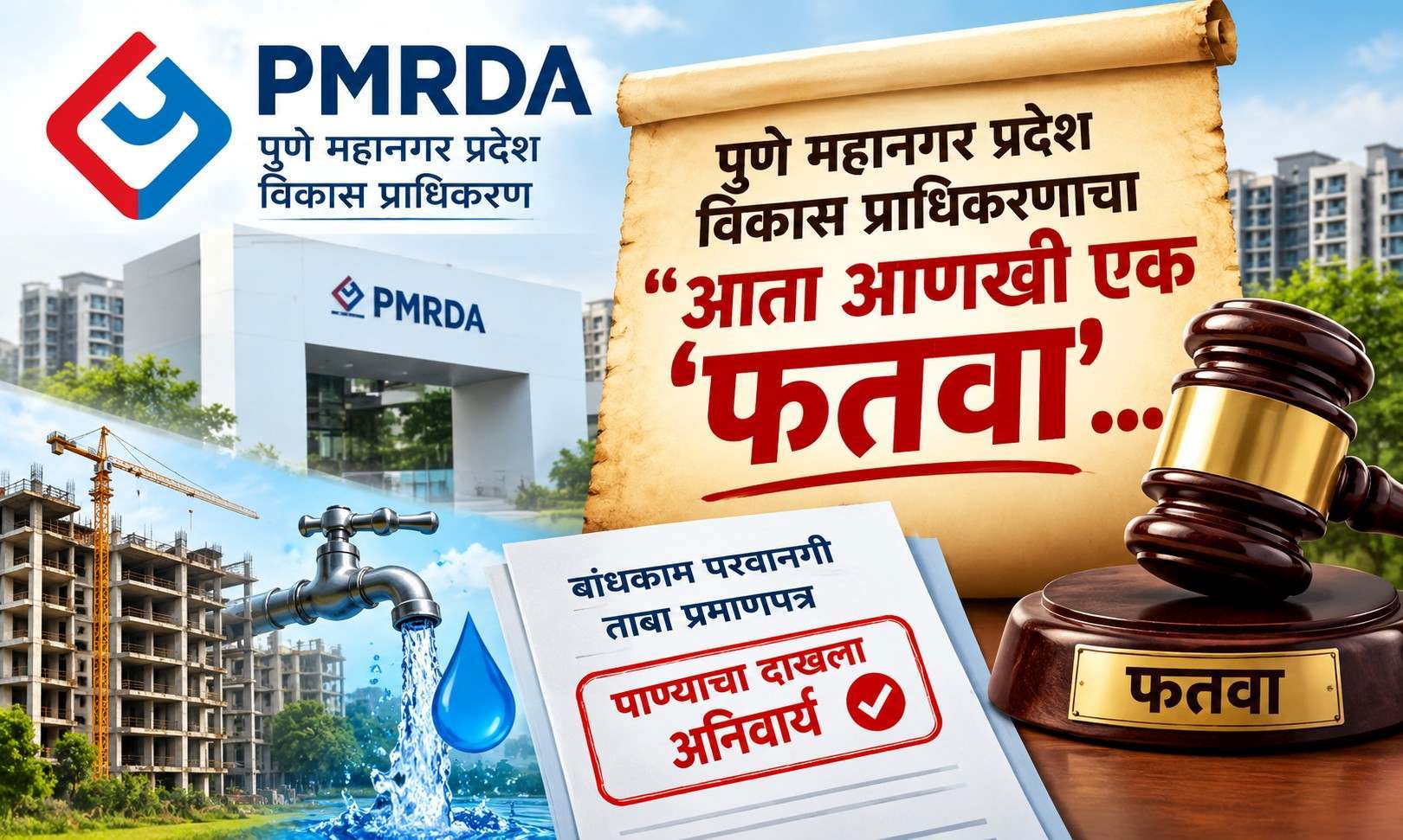 PMRDA चा मोठा निर्णय; पाण्याच्या दाखल्याशिवाय बांधकाम परवानगी नाही!..