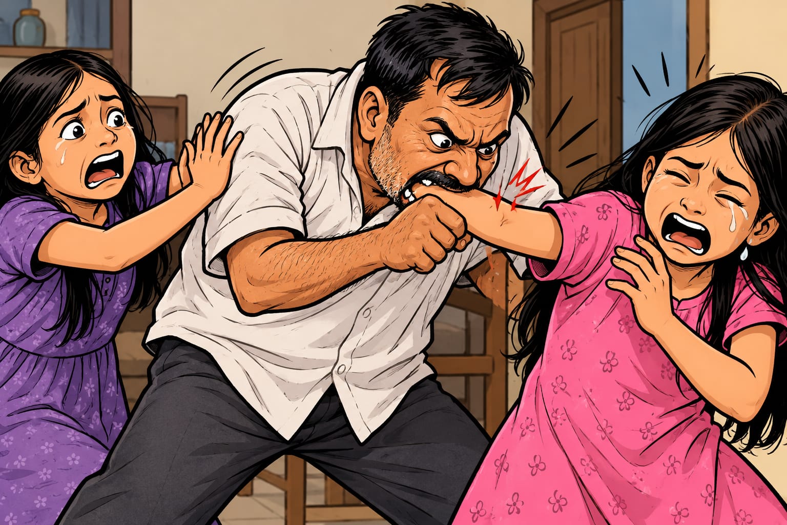 चाकणमध्ये किरकोळ वादातून बापाचा पोटच्या मुलींना चावा...