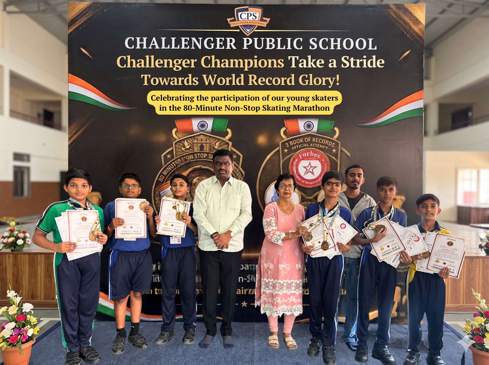 चॅलेंजर पब्लिक स्कूलच्या विद्यार्थ्यांची ८० मिनिटांची स्केटिंग मॅरेथॉन!