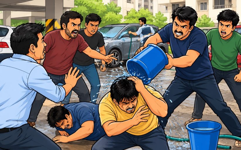 पाणी वाचवण्याचा सल्ला भोवला; सोसायटीत बादलीने हल्ला!